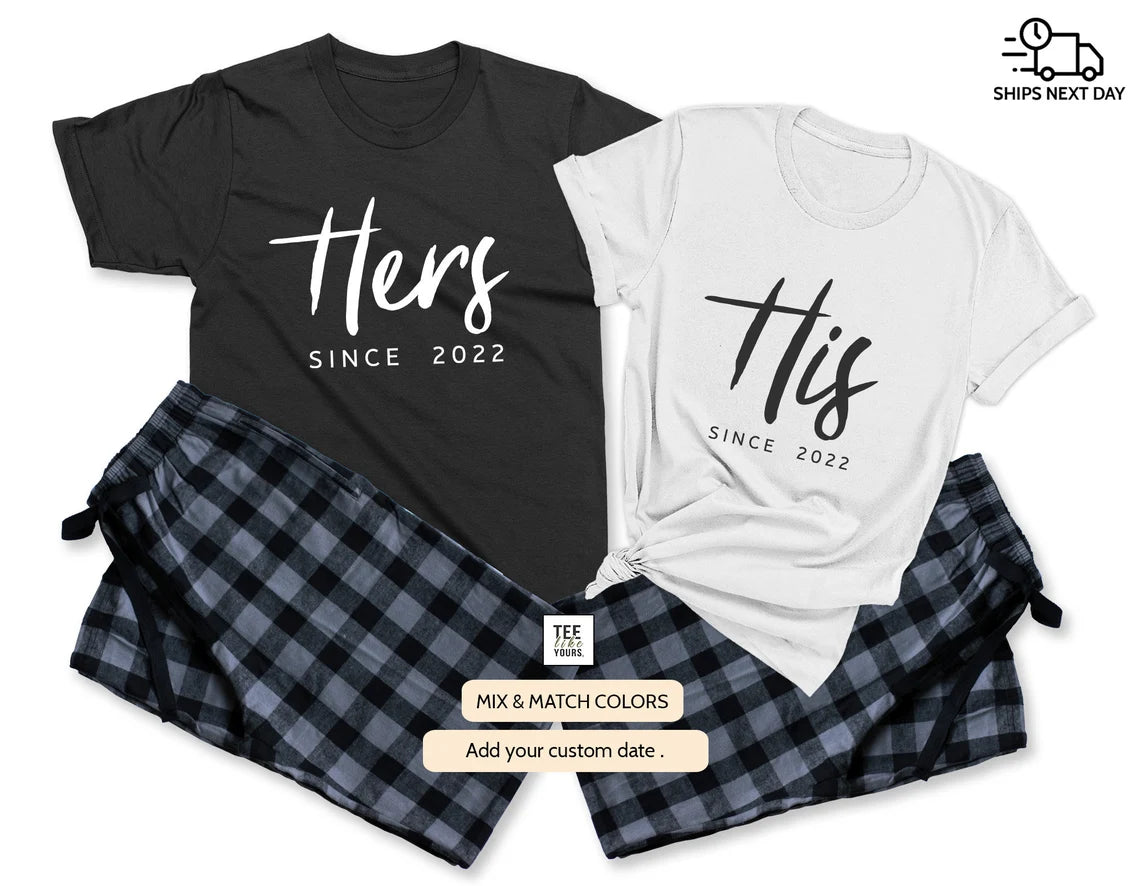 His & Hers Couple Matching Pajamas, Personalized Anniversary Gift