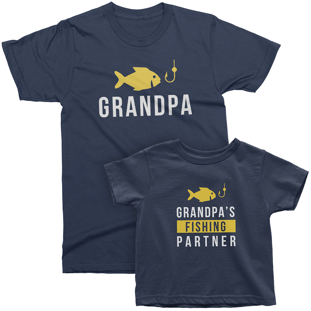 Gone Fishing With Daddy Kids Cotton T-Shirt - Navy - Small 