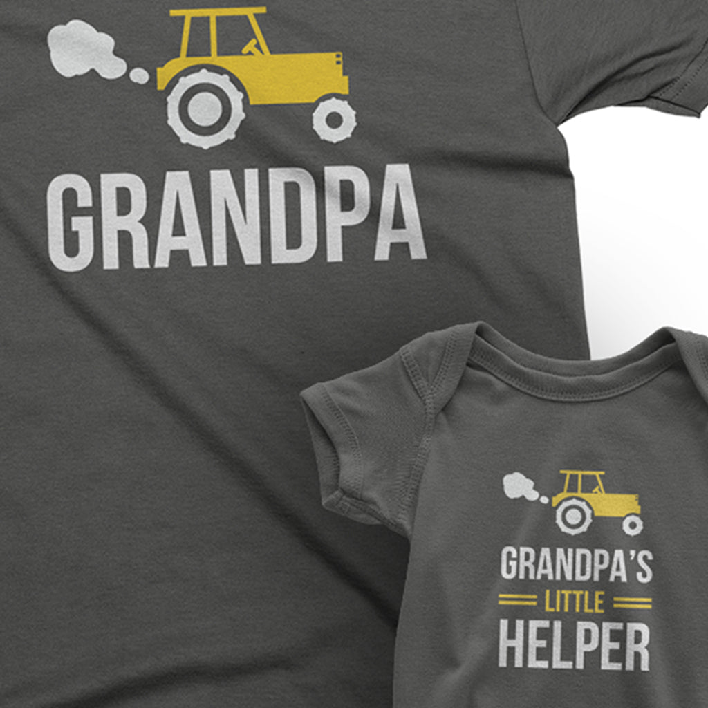 Grandpa and Grandpa's Little Helper-t Shirts for Grandpa and Grandkids 12-18M / White