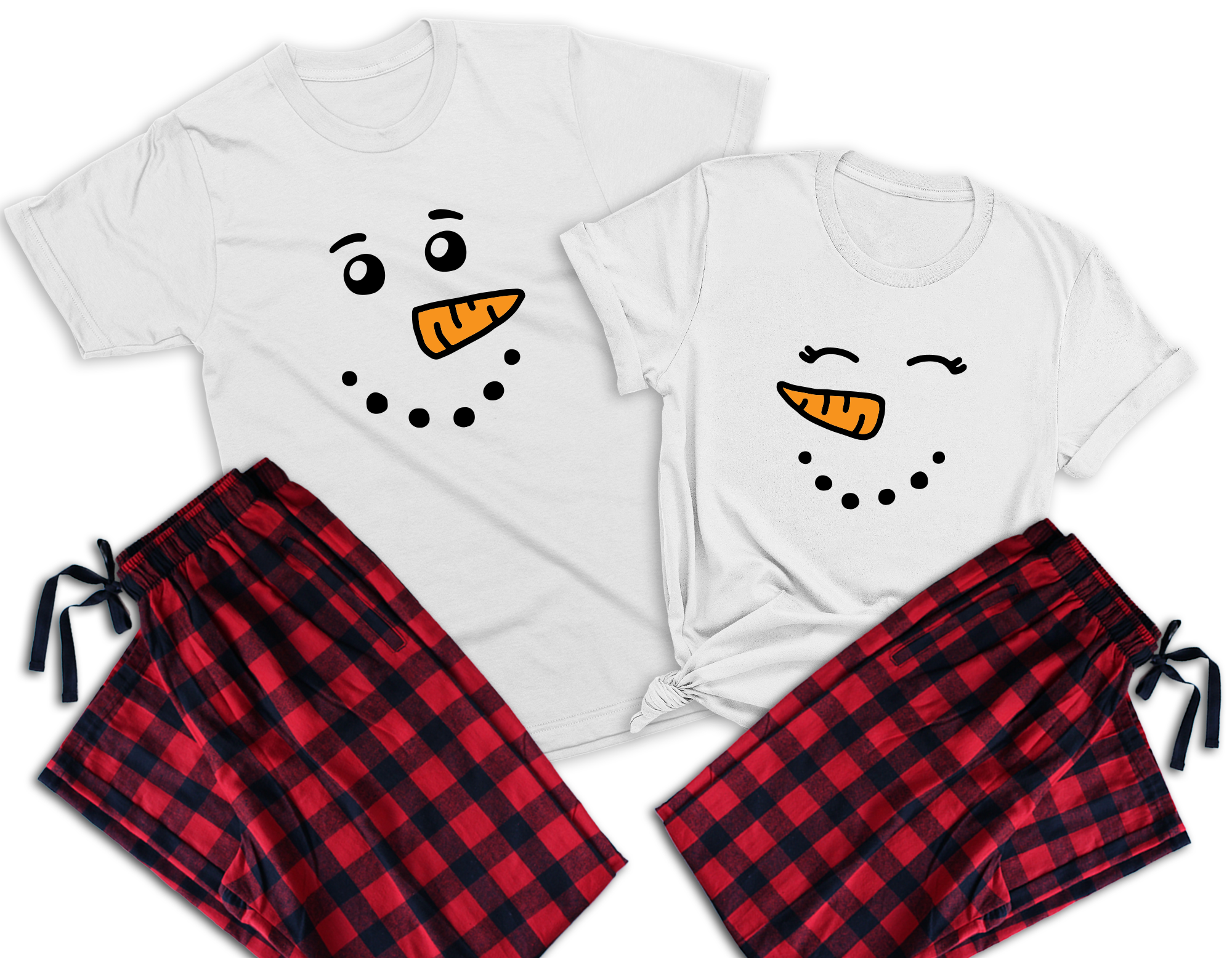Snowman & Snowwoman Face couple matching pajamas